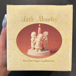 Russ Berrie Porcelain Angel Candleholder Three Kids Winter Christmas Holiday